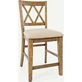 Telluride Counter Stool in Distressed Pine & Neutral Fabric (Set of 2)